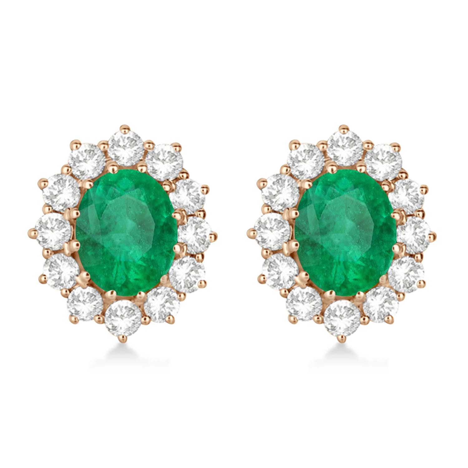Oval Lab Emerald and Diamond Earrings 14k Rose Gold (7.10ctw)