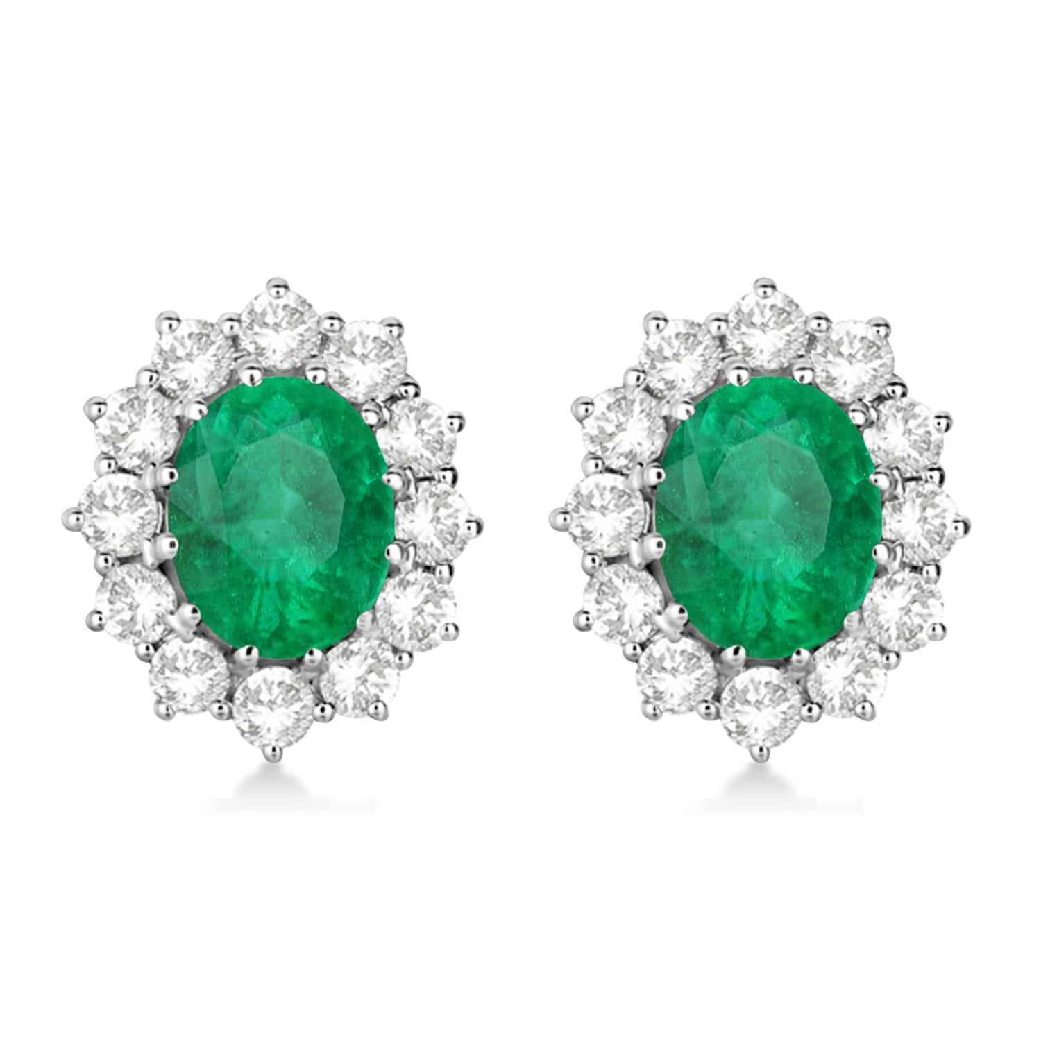 Oval Lab Emerald and Diamond Earrings 14k White Gold (7.10ctw)