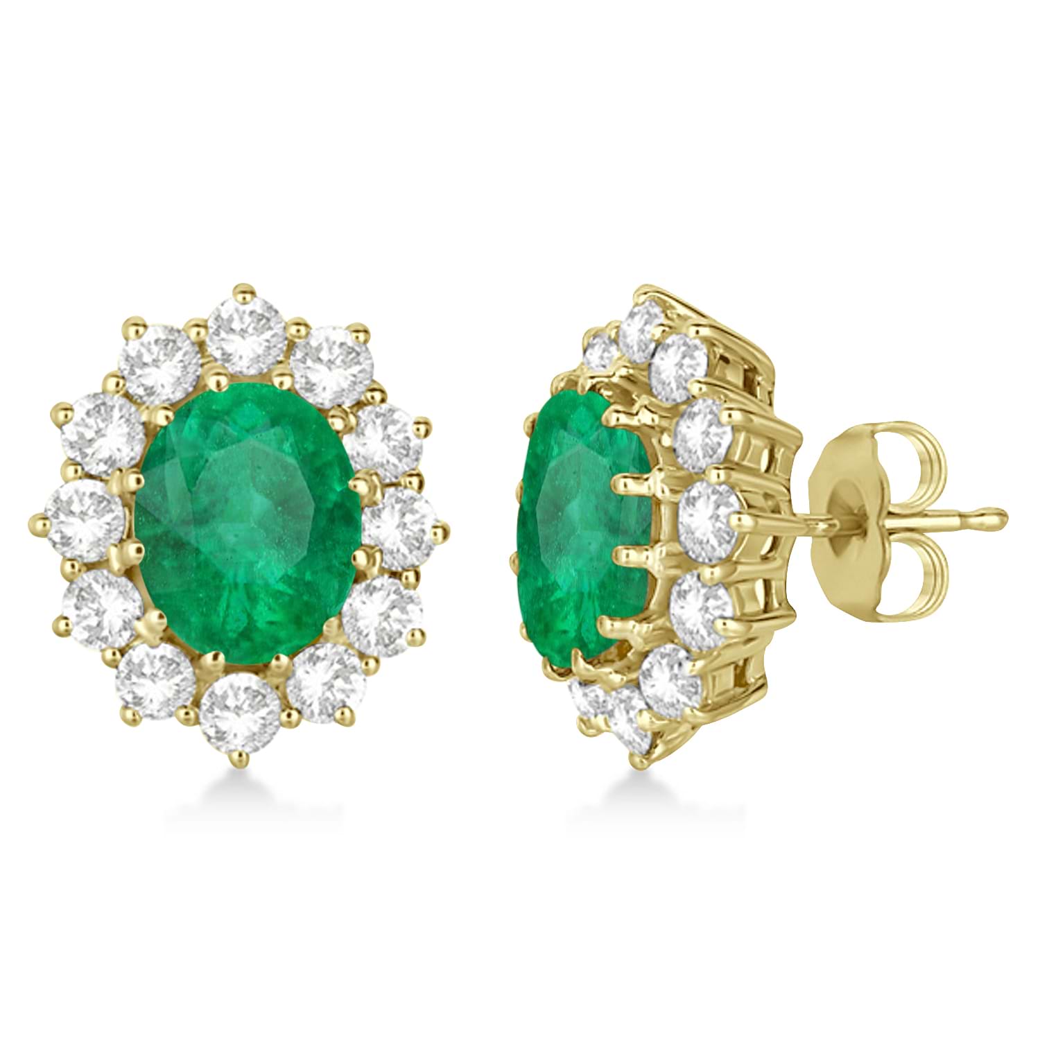 Oval Lab Emerald and Diamond Earrings 14k Yellow Gold (7.10ctw)