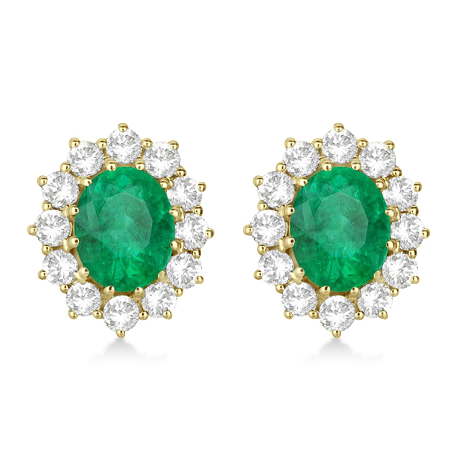 Oval Lab Emerald and Diamond Earrings 14k Yellow Gold (7.10ctw)