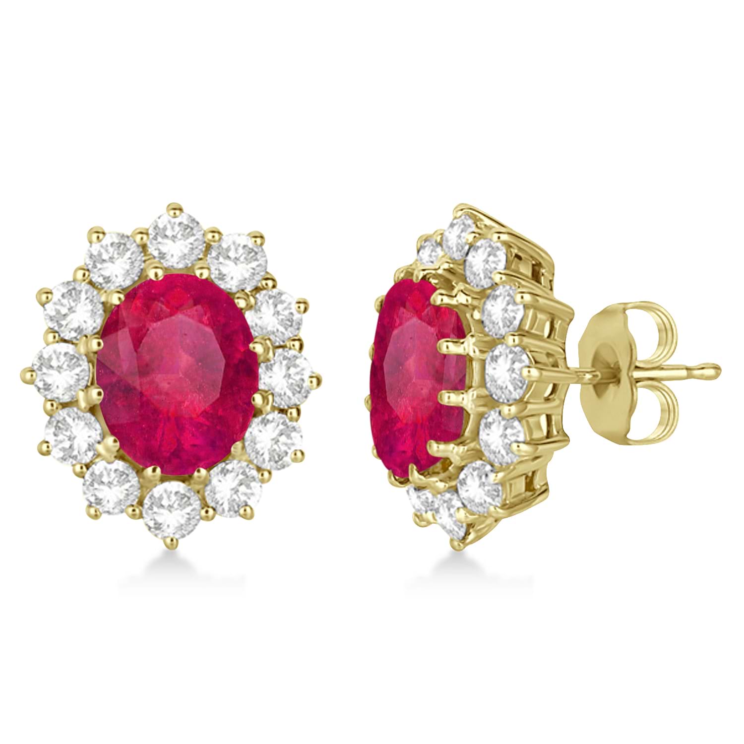 Oval Lab Ruby and Diamond Earrings 14k Yellow Gold (7.10ctw)