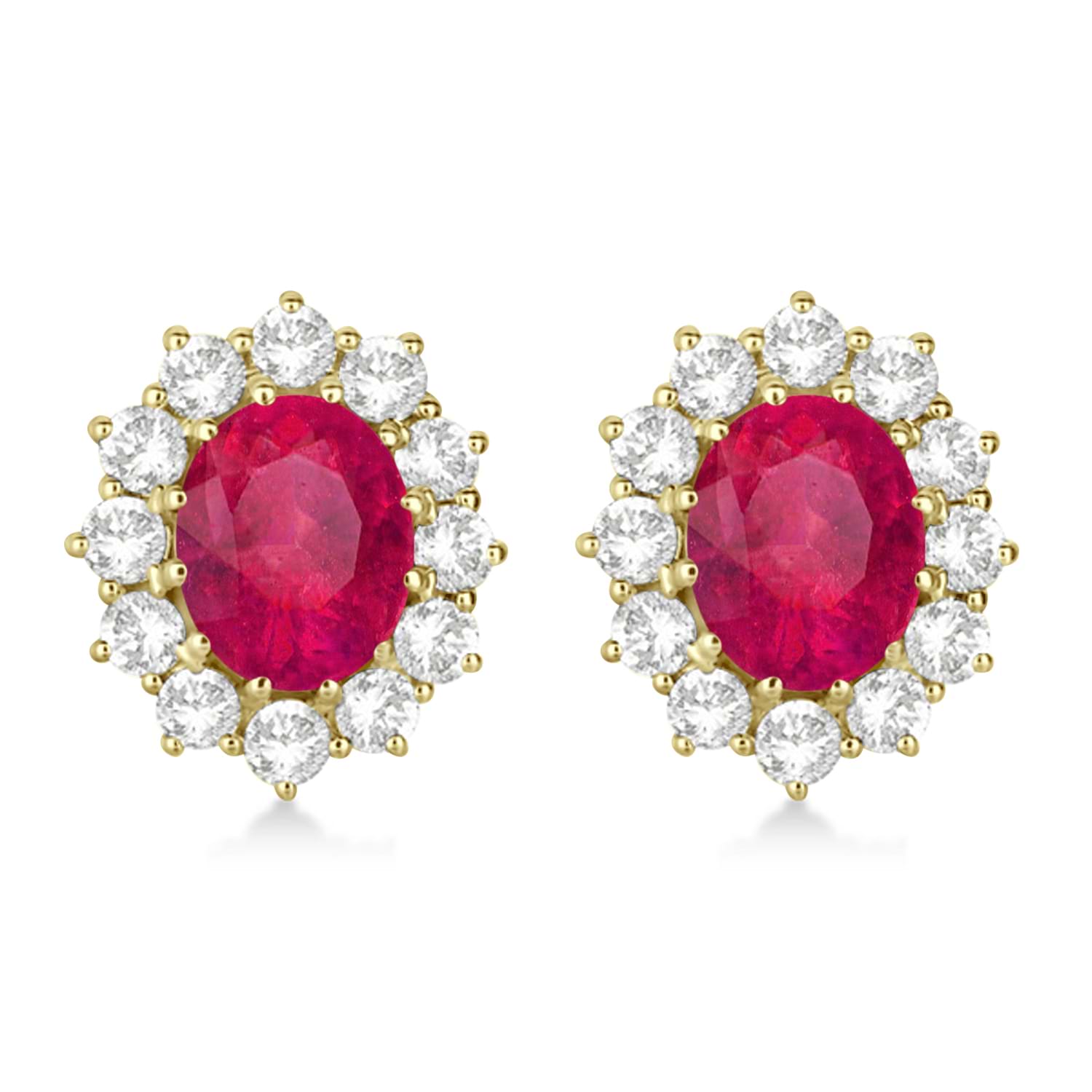Oval Lab Ruby and Diamond Earrings 14k Yellow Gold (7.10ctw)