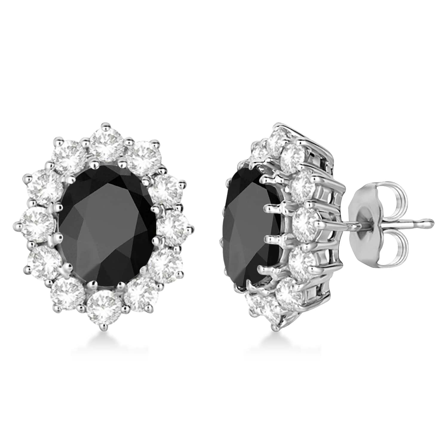 Oval Black Onyx and Diamond Earrings 14k White Gold (5.55ctw)