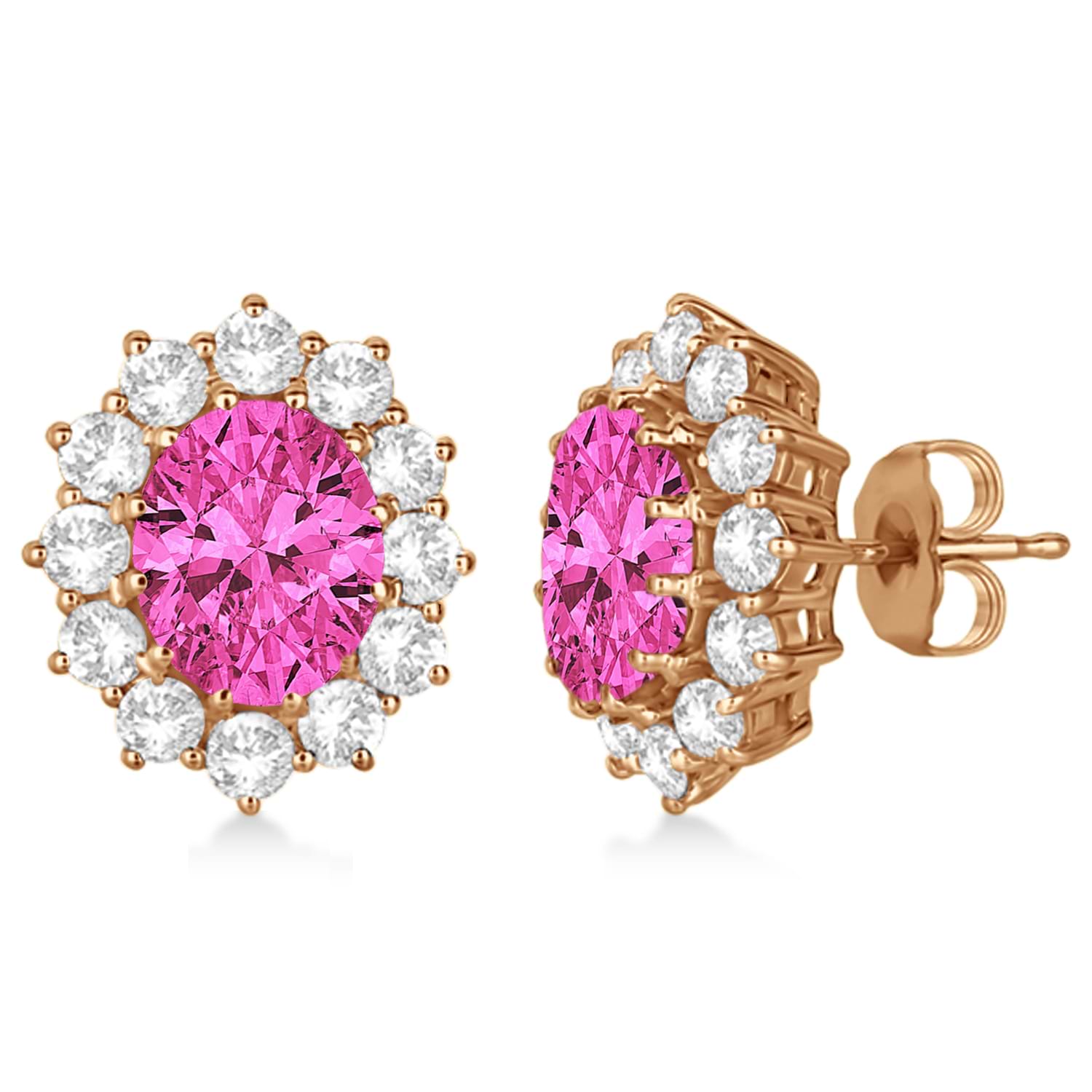 Oval Pink Tourmaline and Diamond Lady Di Earrings 14k Rose Gold (7.10ctw)