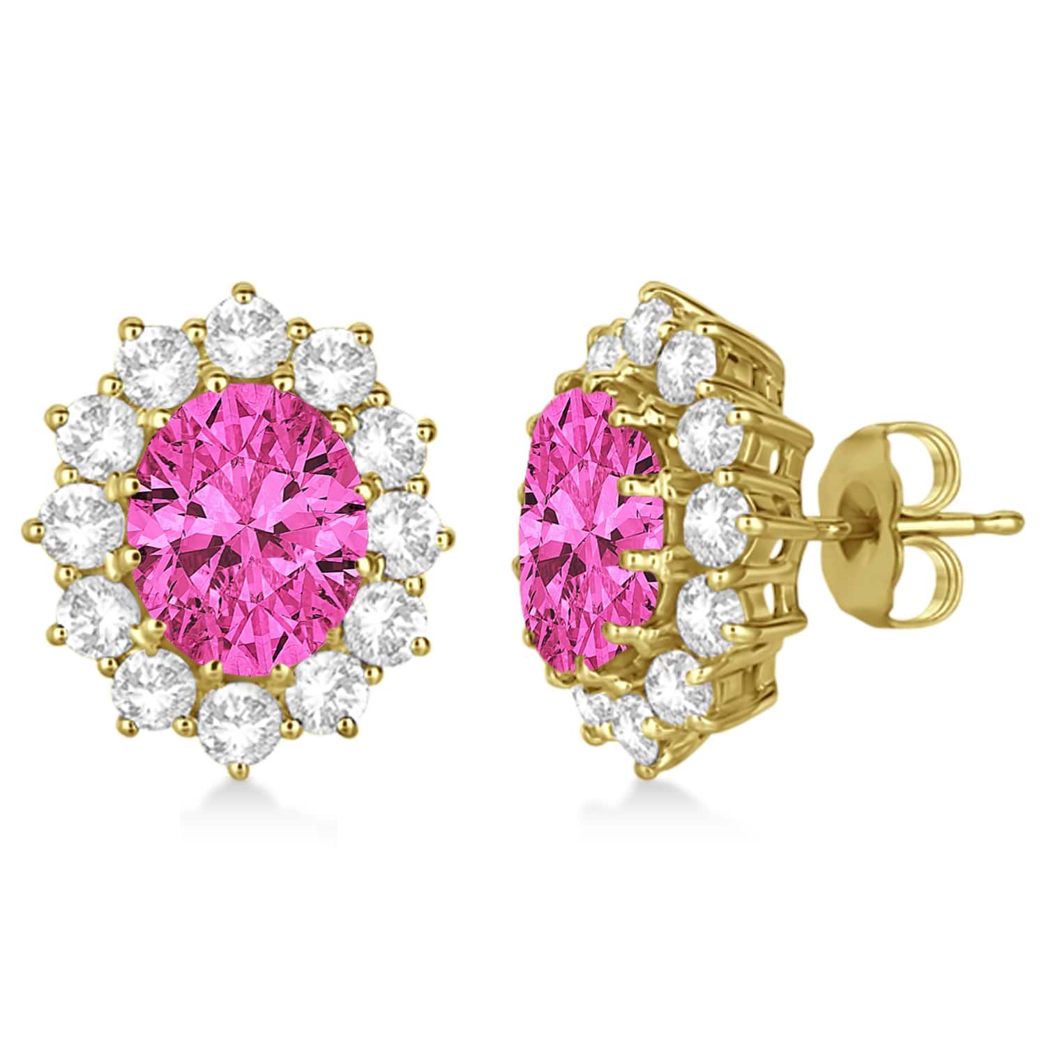 Oval Pink Tourmaline and Diamond Lady Di Earrings 14k Yellow Gold (7.10ctw)