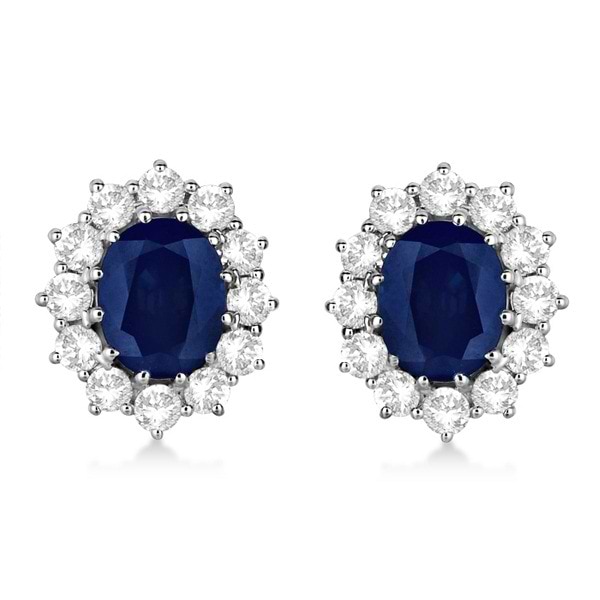 Oval Blue Sapphire & Diamond Accented Earrings 14k White Gold (7.10ctw)