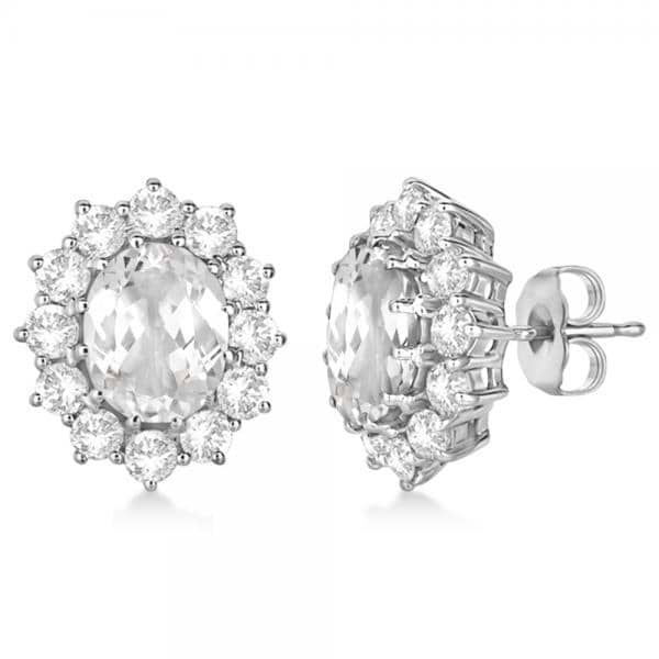 Oval White Topaz & Diamond Accented Earrings 14k White Gold (7.10ct)