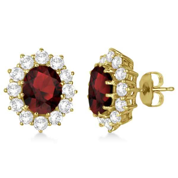 Oval Garnet and Diamond Earrings 14k Yellow Gold (7.10ctw)