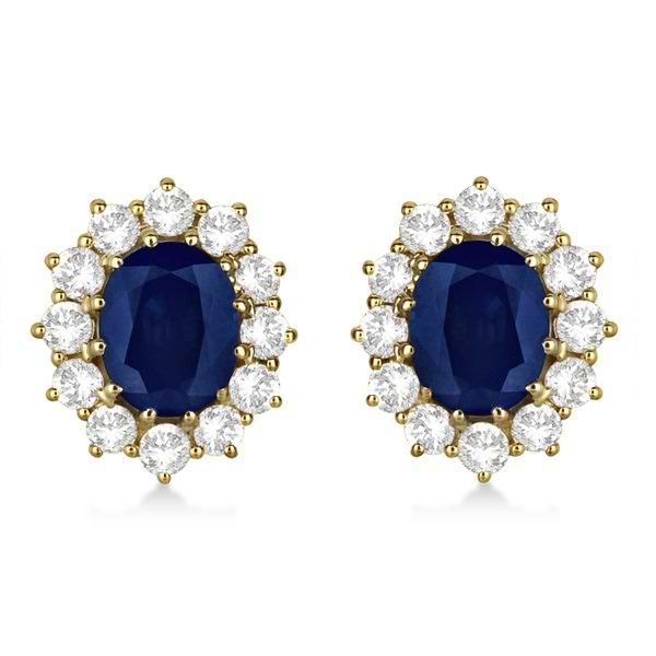 Oval Blue Sapphire & Diamond Accented Earrings 14k Yellow Gold (7.10ctw)