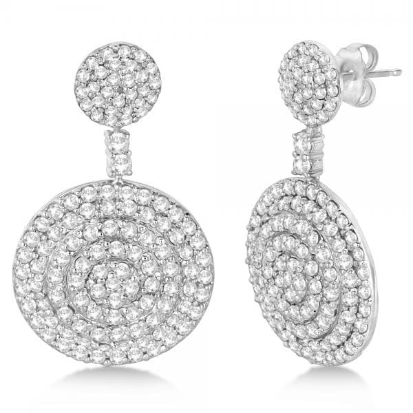 Dangling Double Circle Diamond Earrings Pave 14k White Gold (4.10ct)