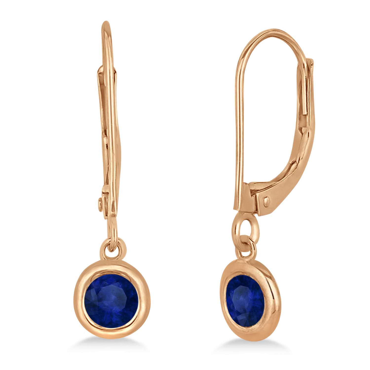 Leverback Dangling Drop Blue Sapphire Earrings 14k Rose Gold (0.50ct)
