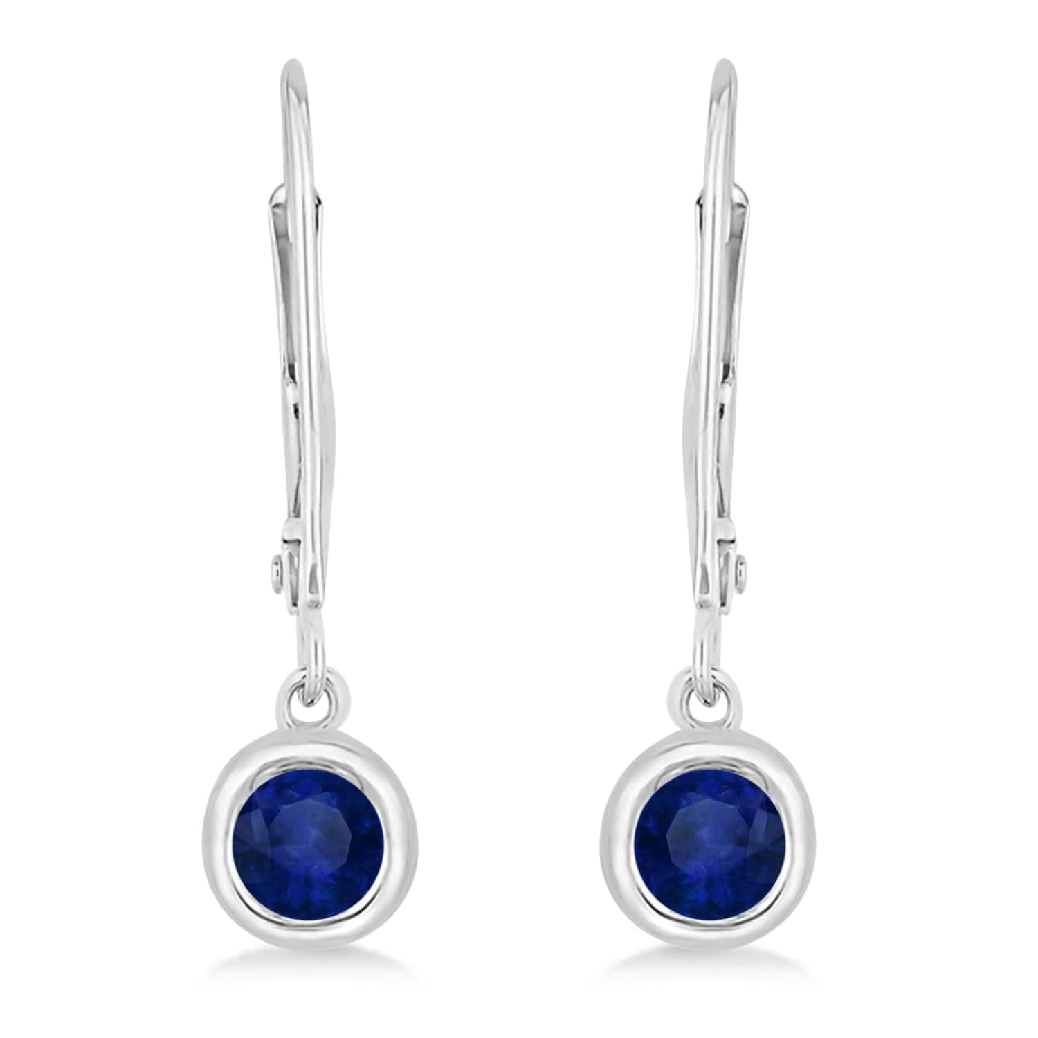 Leverback Dangling Drop Blue Sapphire Earrings 14k White Gold (0.50ct)