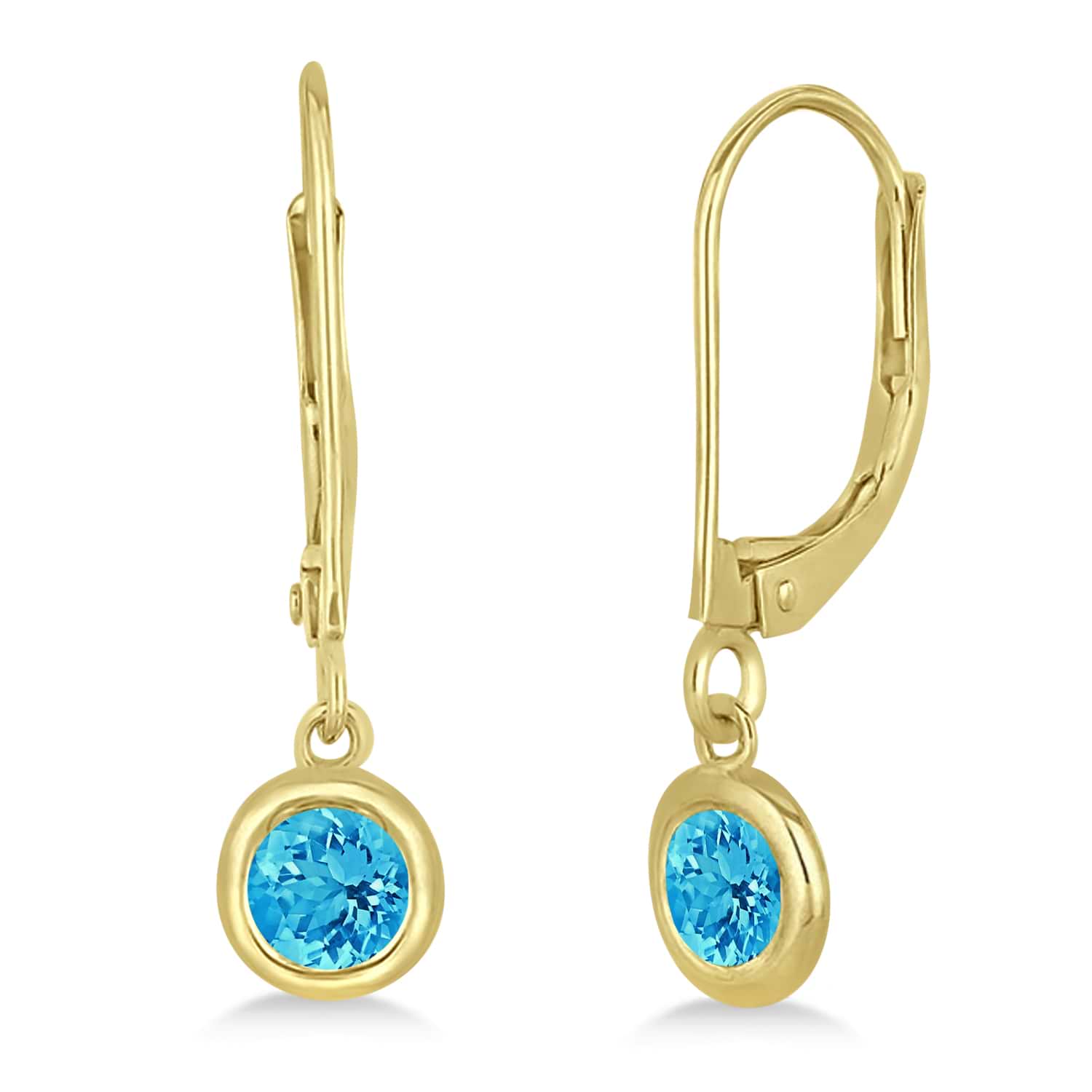 Leverback Dangling Drop Blue Topaz Earrings 14k Yellow Gold (0.50ct)