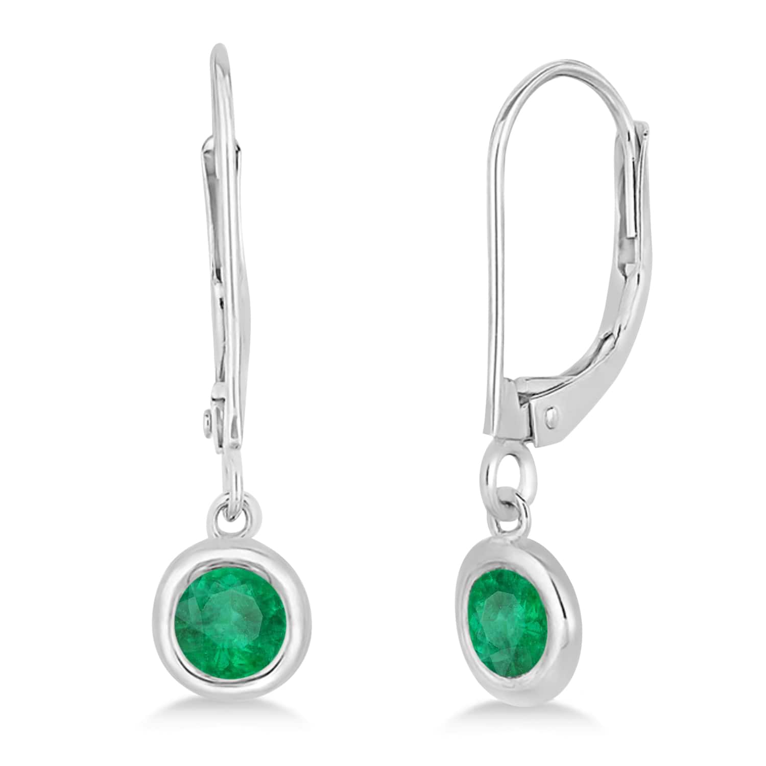 Leverback Dangling Drop Emerald Earrings 14k White Gold (0.50ct)
