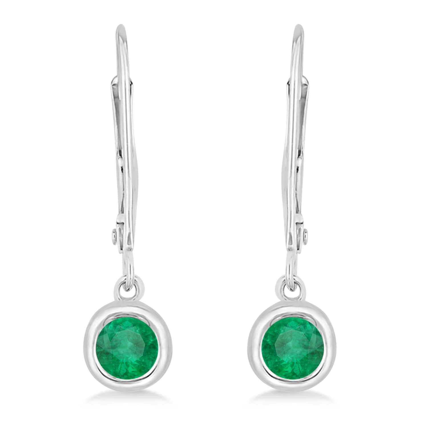Leverback Dangling Drop Emerald Earrings 14k White Gold (0.50ct)