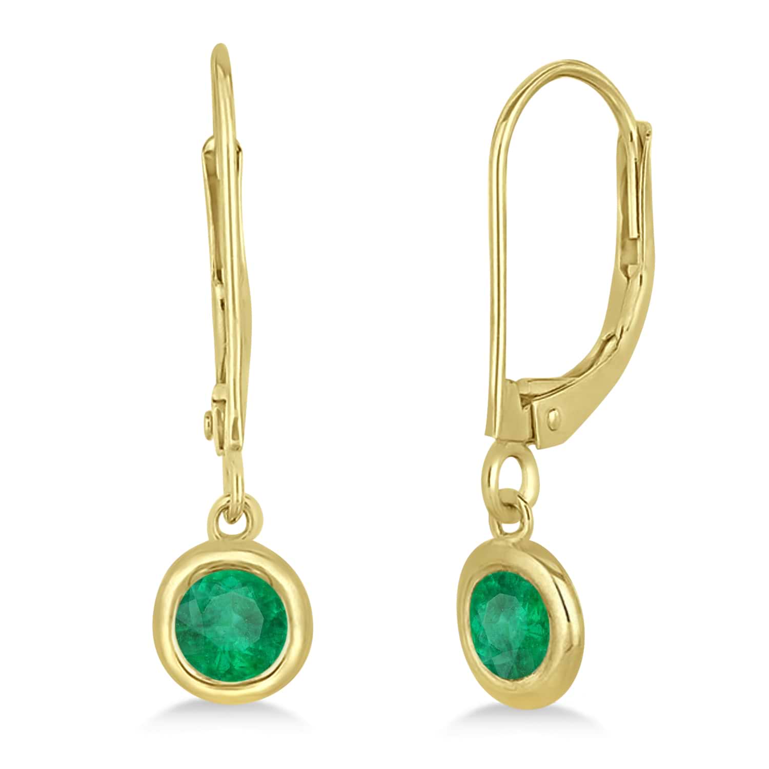 Leverback Dangling Drop Emerald Earrings 14k Yellow Gold (0.50ct)