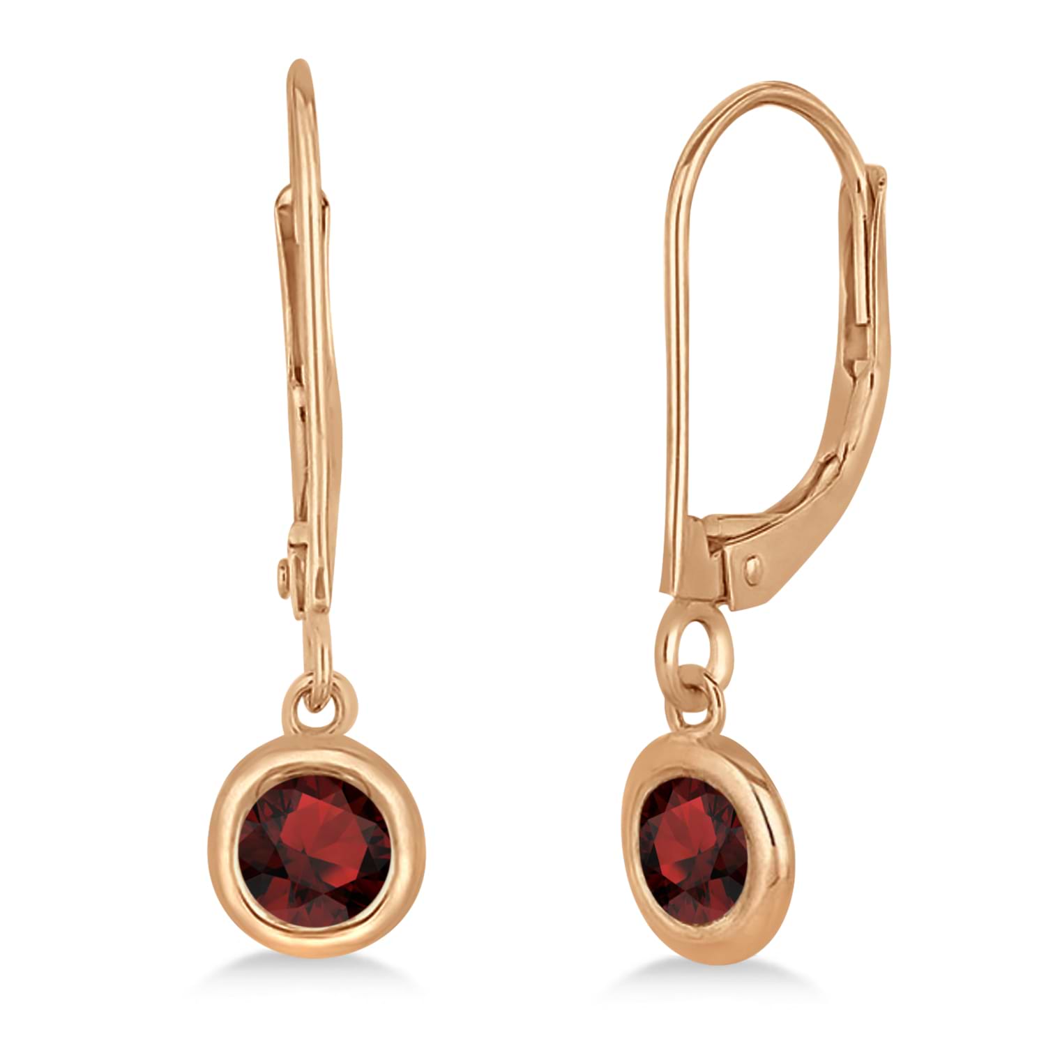 Leverback Dangling Drop Garnet Earrings 14k Rose Gold (0.50ct)