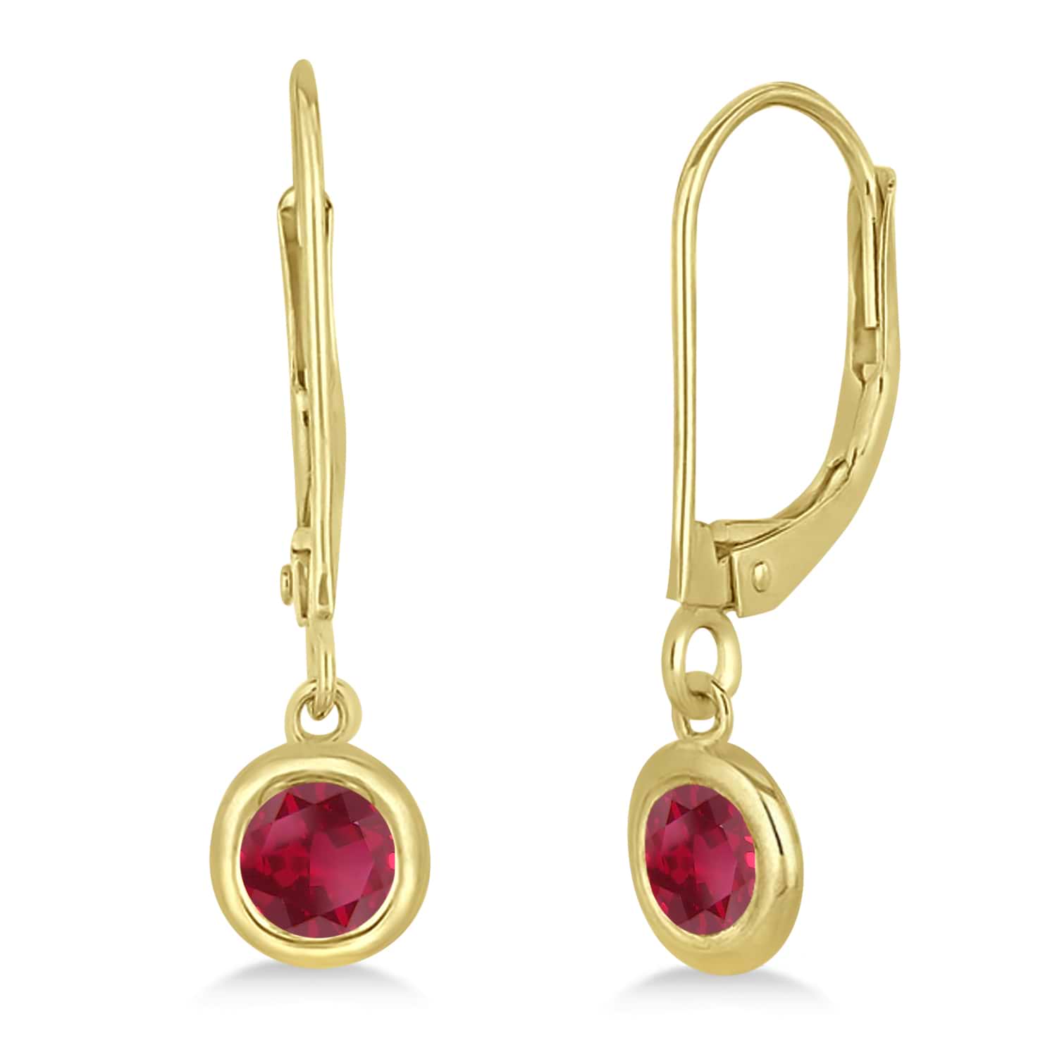 Leverback Dangling Drop Ruby Earrings 14k Yellow Gold (0.50ct)