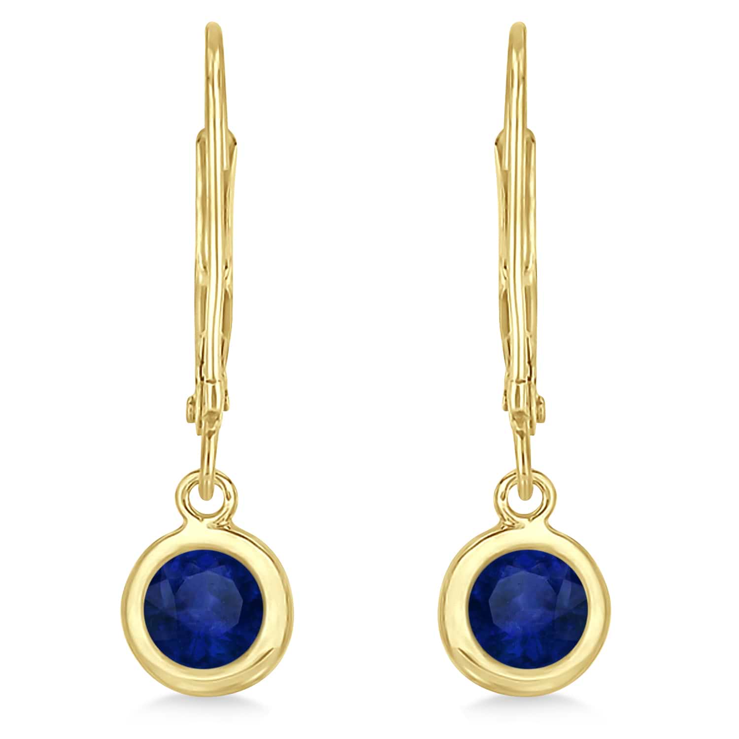 Leverback Dangling Drop Blue Sapphire Earrings 14k Yellow Gold (1.00ct)