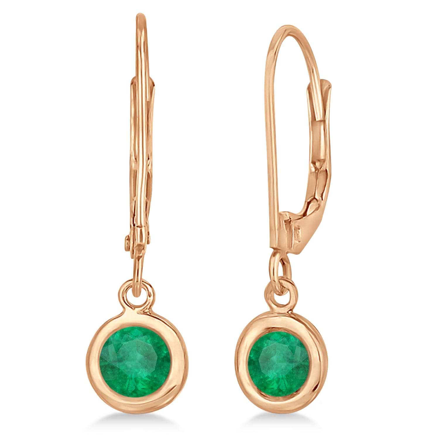 Leverback Dangling Drop Emerald Earrings 14k Rose Gold (1.00ct)