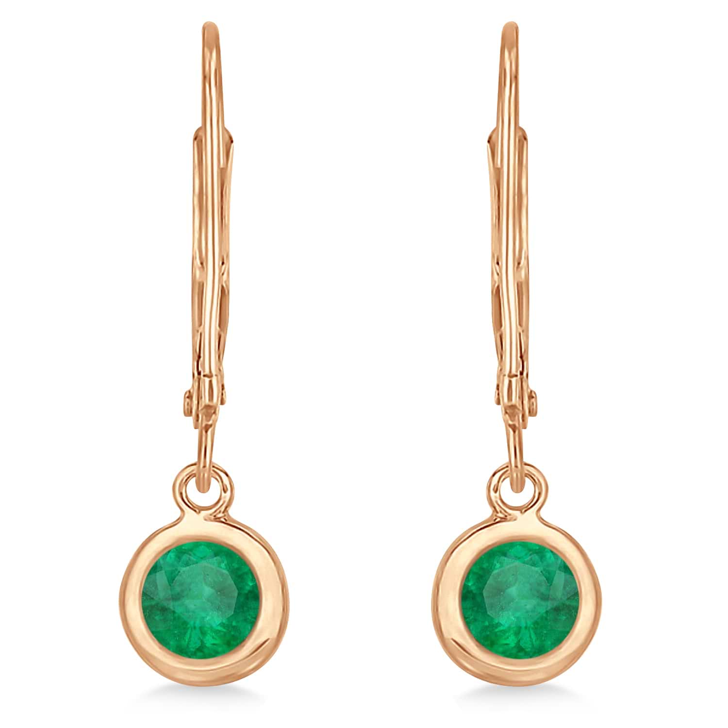 Leverback Dangling Drop Emerald Earrings 14k Rose Gold (1.00ct)