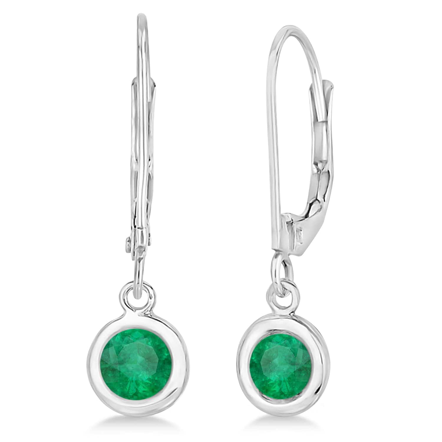 Leverback Dangling Drop Emerald Earrings 14k White Gold (1.00ct)