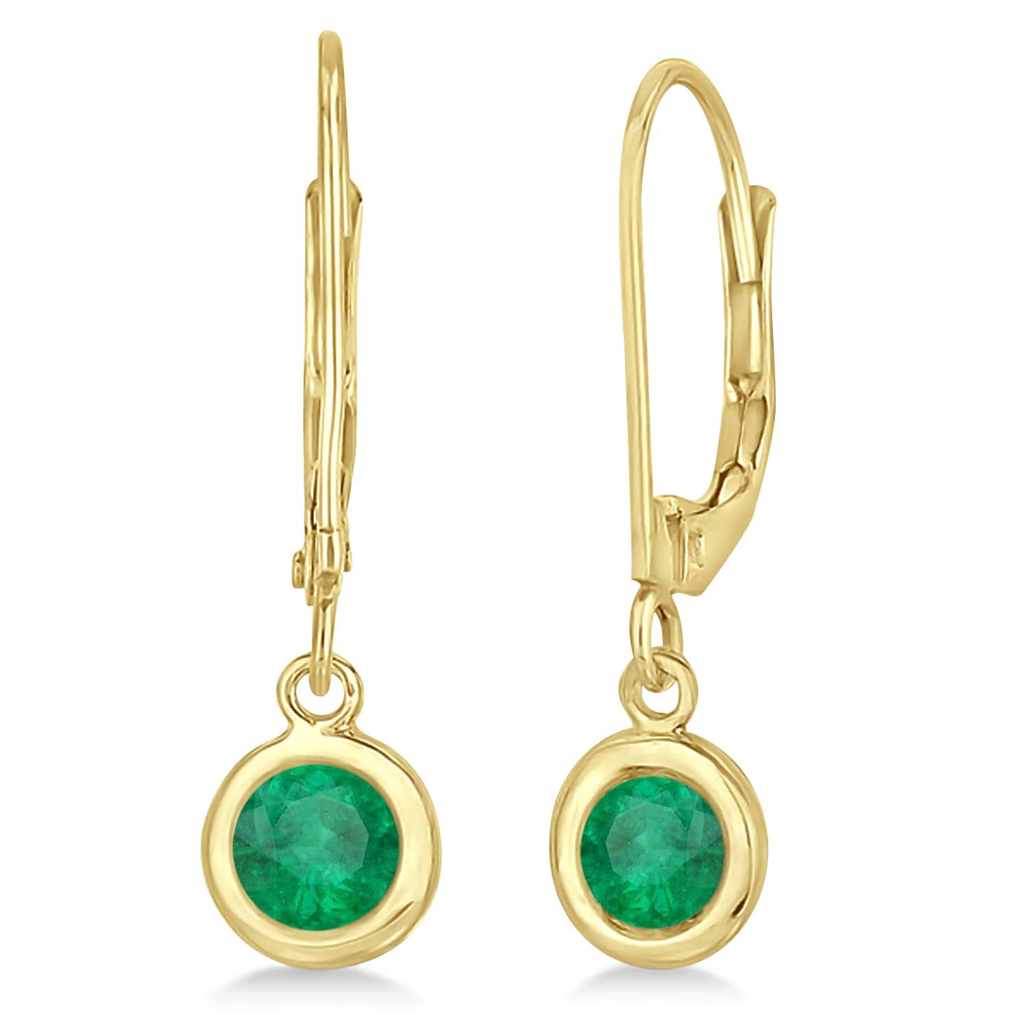 Leverback Dangling Drop Emerald Earrings 14k Yellow Gold (1.00ct)