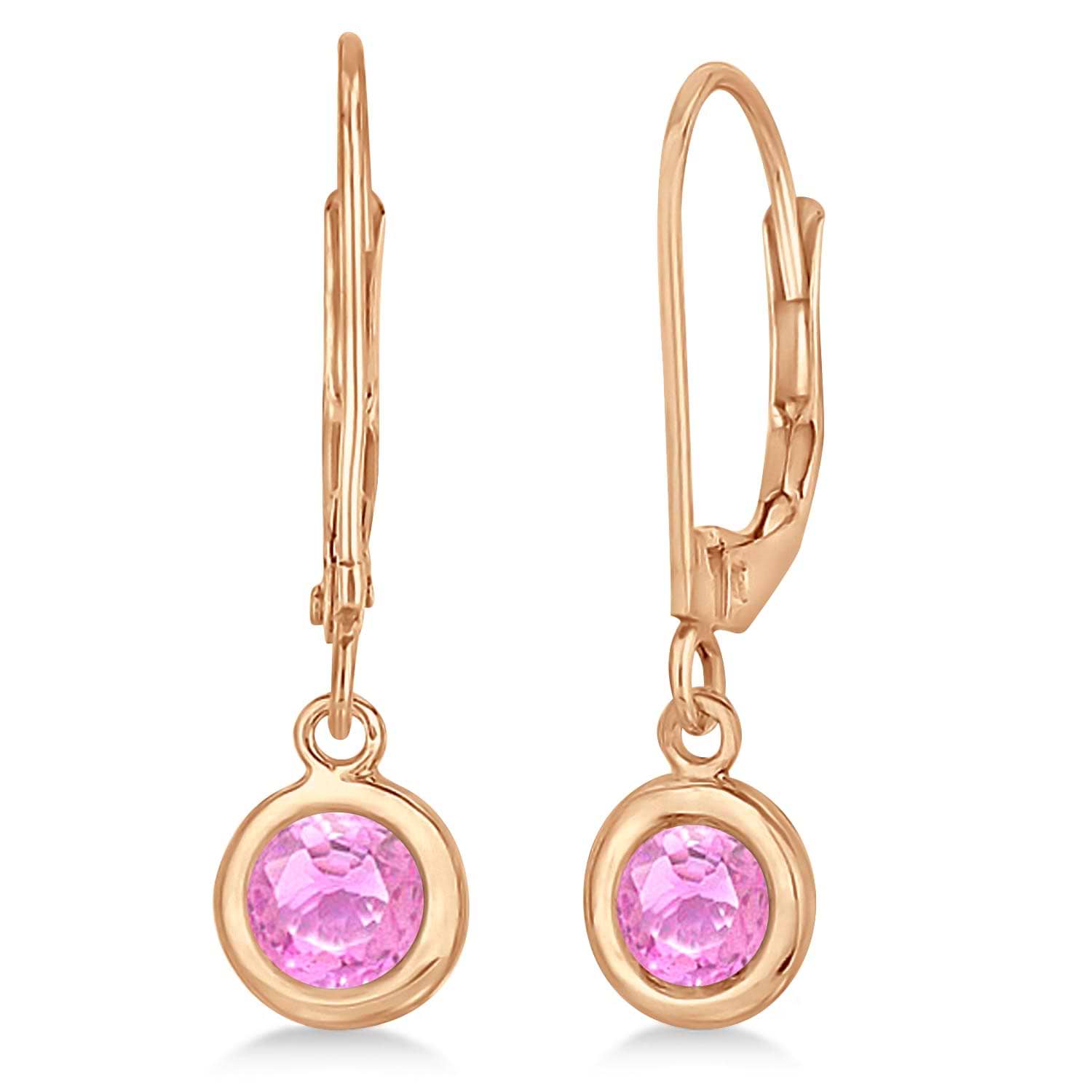 Leverback Dangling Drop Pink Sapphire Earrings 14k Rose Gold (1.00ct)