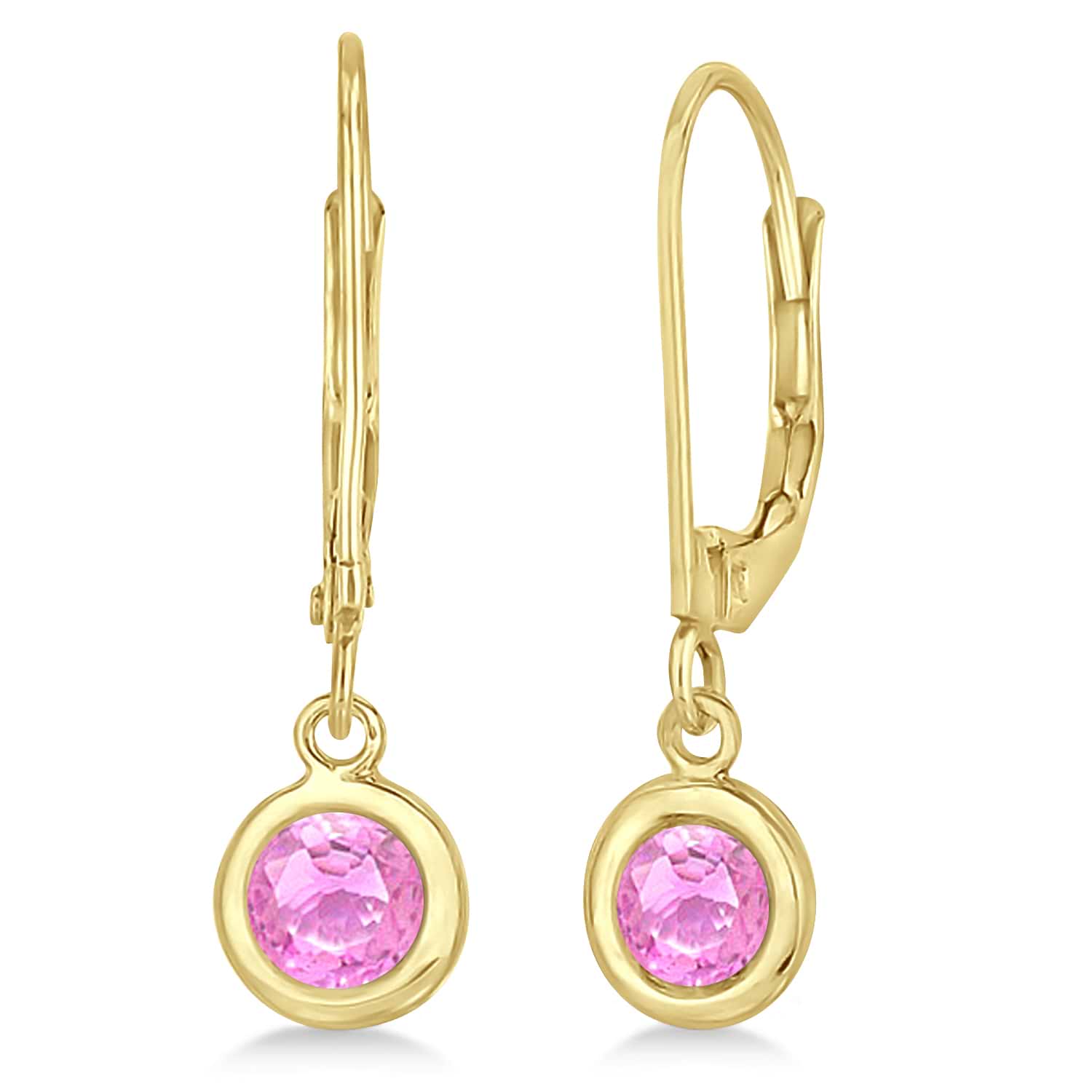 Leverback Dangling Drop Pink Sapphire Earrings 14k Yellow Gold (1.00ct)
