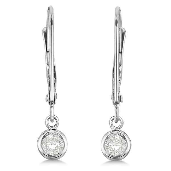 Leverback Dangling Drop Diamond Earrings 14k White Gold (0.20ct)