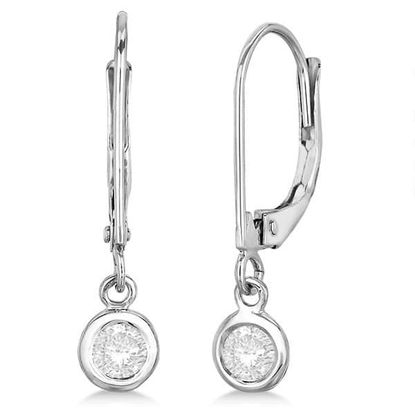 Leverback Dangling Drop Diamond Earrings 14k White Gold (0.30ct)