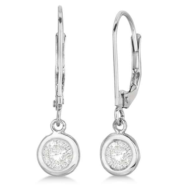 Leverback Dangling Drop Diamond Earrings 14k White Gold (0.50ct)