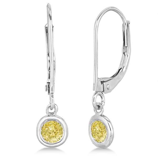 Leverback Dangling Drop Yellow Diamond Earrings 14k White Gold (0.40ct)