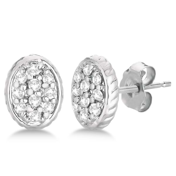 Oval Diamond Cluster Earrings 14k White Gold (0.25ct)