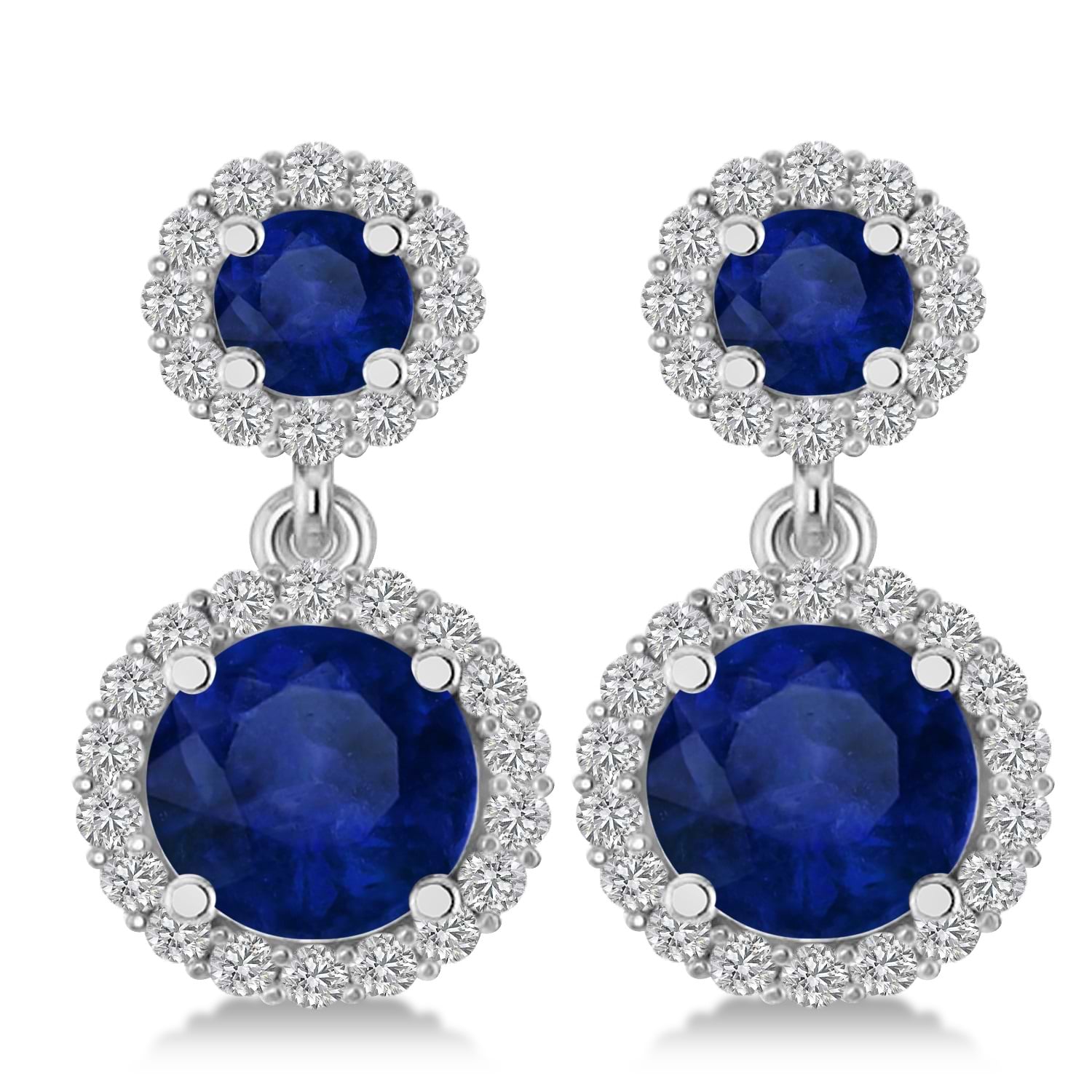 Two Stone Dangling Blue Sapphire & Diamond Earrings