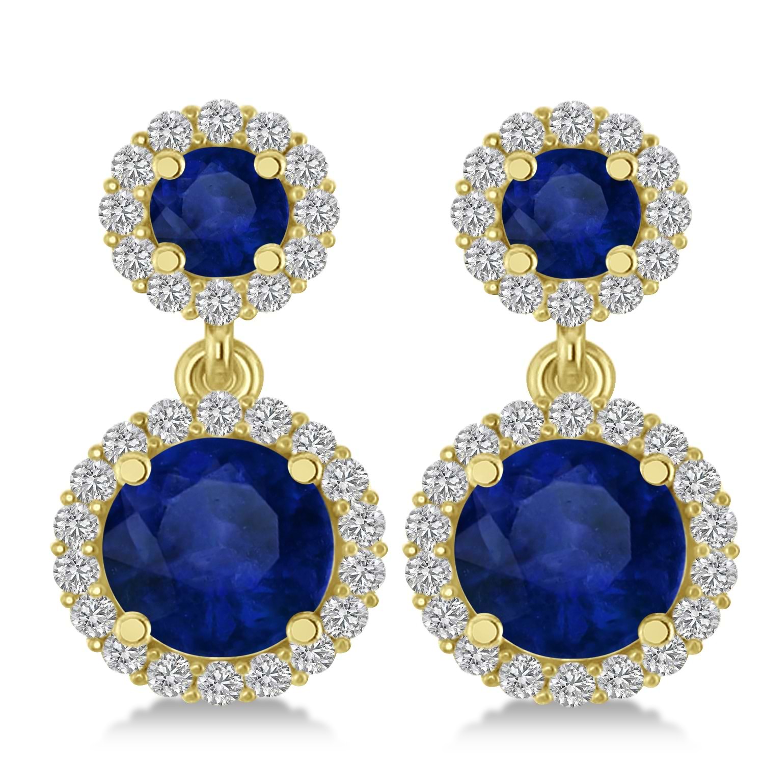 Two Stone Dangling Blue Sapphire & Diamond Earrings 14k Yellow Gold (3.00ct)