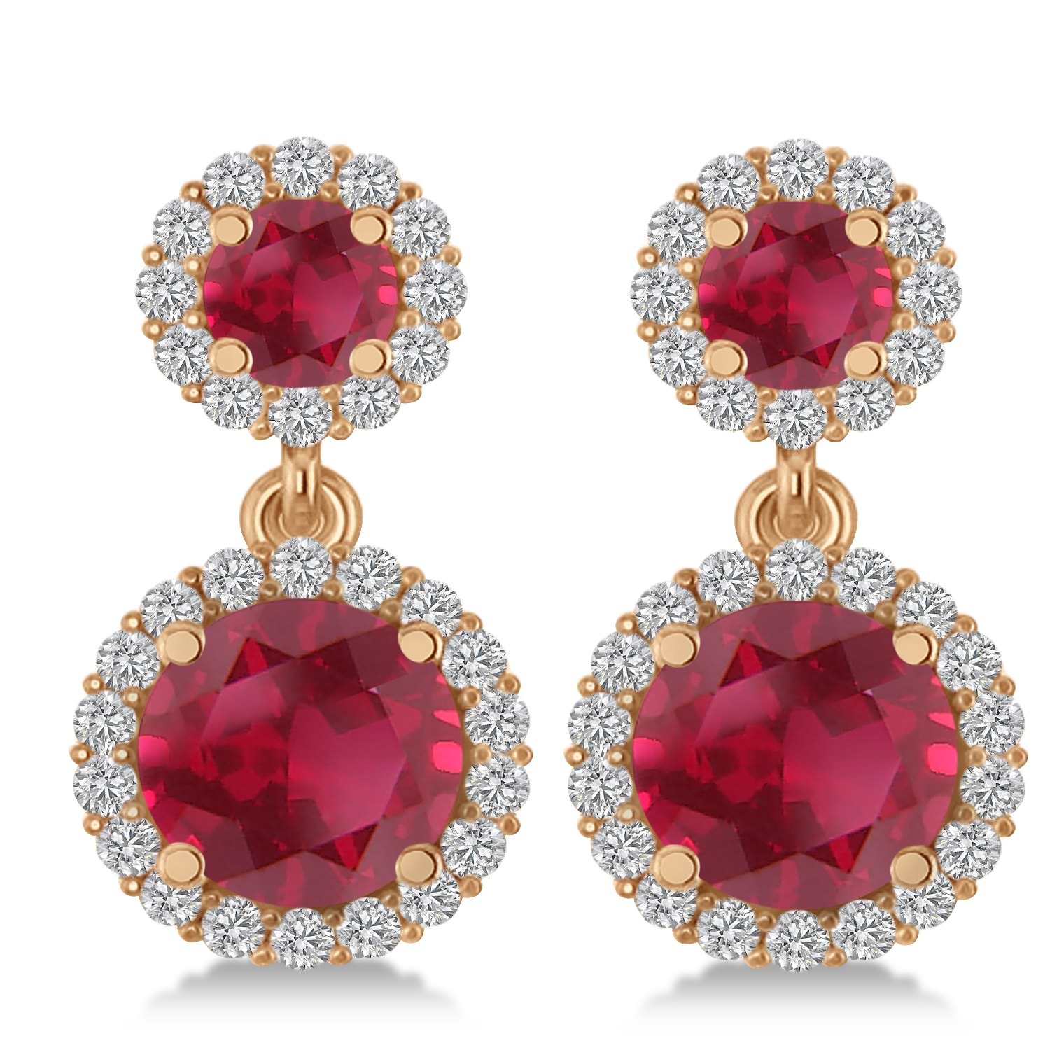 Two Stone Dangling Ruby & Diamond Earrings 14k Rose Gold (3.00ct)