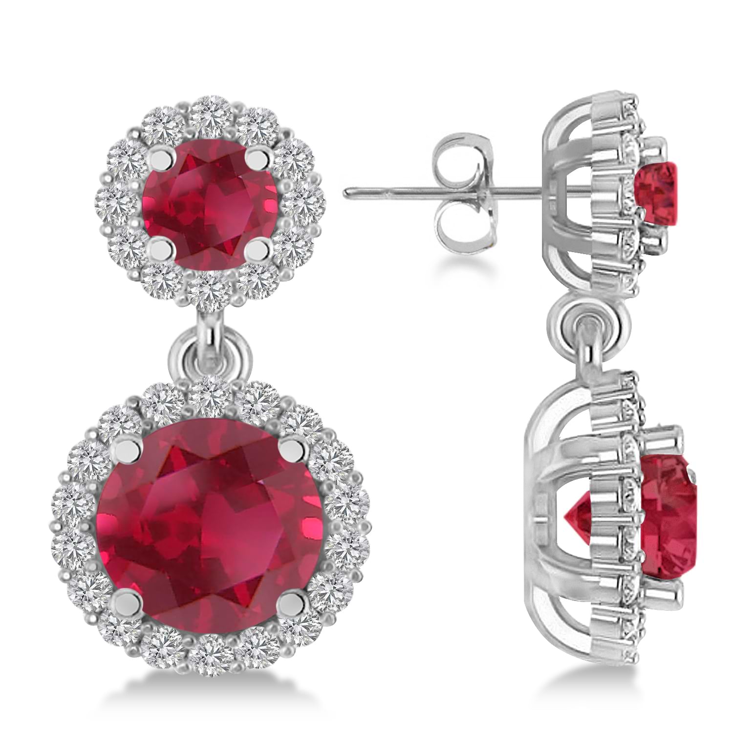 Two Stone Dangling Ruby & Diamond Earrings 14k White Gold (3.00ct)