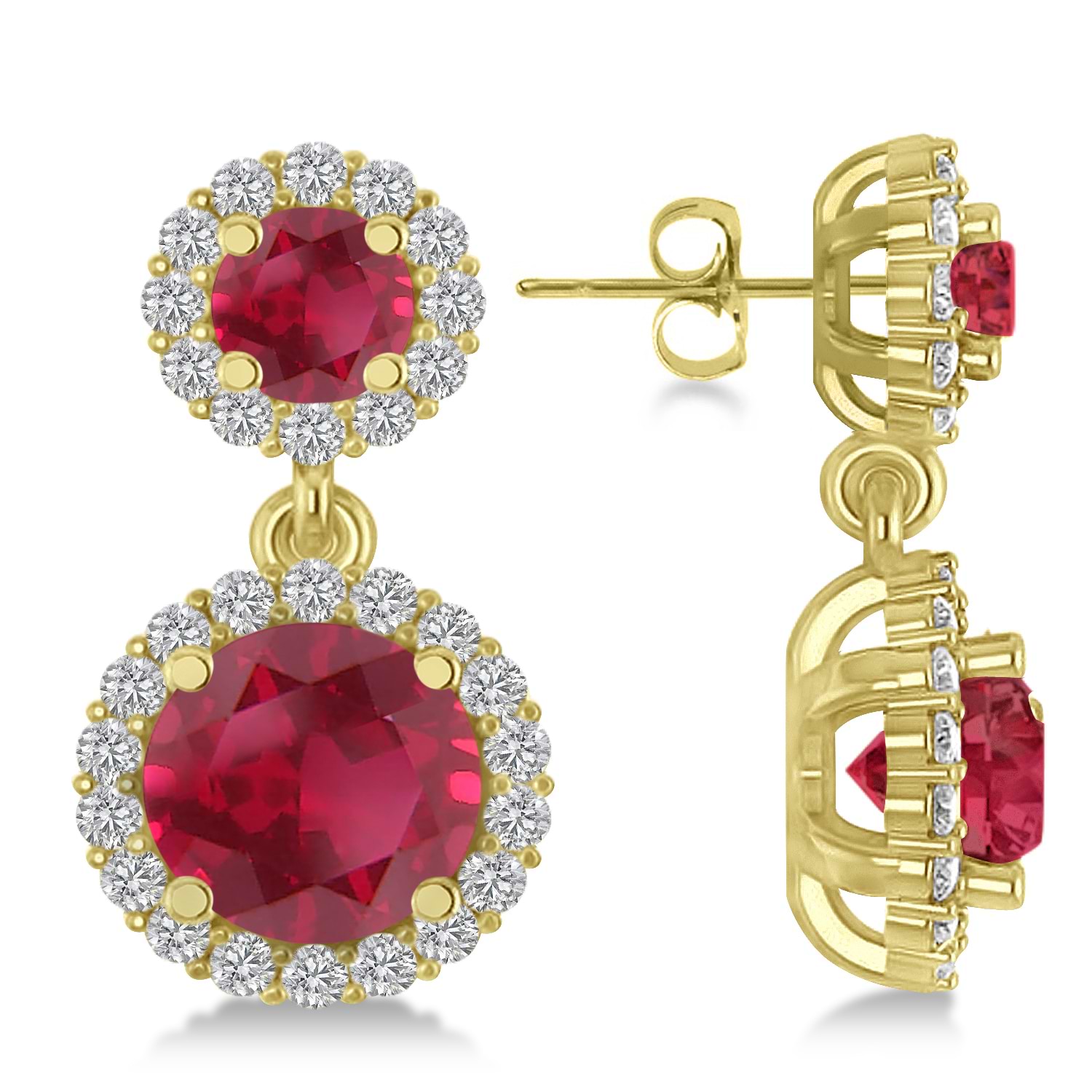 Two Stone Dangling Ruby & Diamond Earrings 14k Yellow Gold (3.00ct)