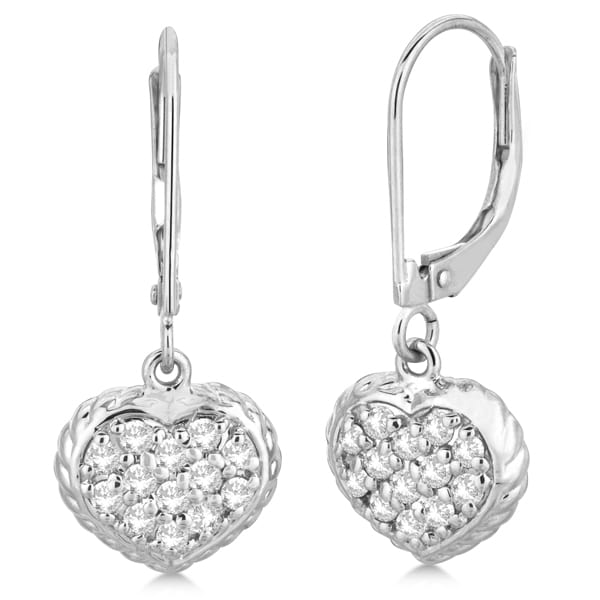 Lever Back Pave Diamond Heart Earrings 14K White Gold (0.50ct)