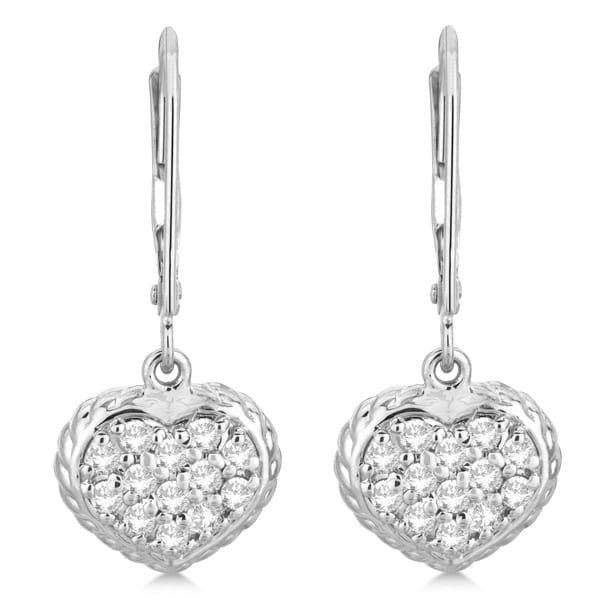 Lever Back Pave Diamond Heart Earrings 14K White Gold (0.50ct)