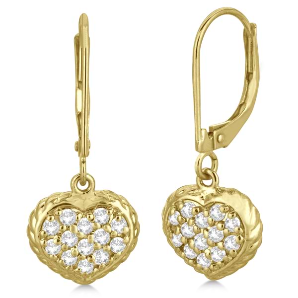 Lever Back Pave Diamond Heart Earrings 14K Yellow Gold (0.50ct)