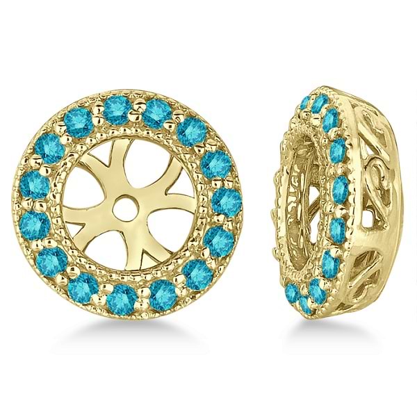 Vintage Fancy Blue Diamond Earring Jackets 14k Yellow Gold (0.40ct)