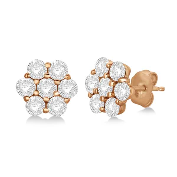 Flower Shaped Diamond Cluster Stud Earrings 14K Rose Gold (1.01ct)