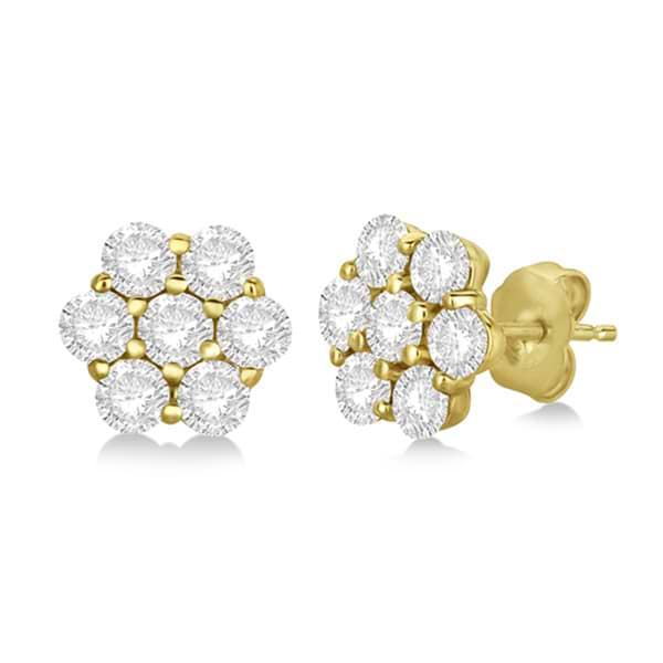 Flower Shaped Diamond Cluster Stud Earrings 14K Yellow Gold (1.01ct)