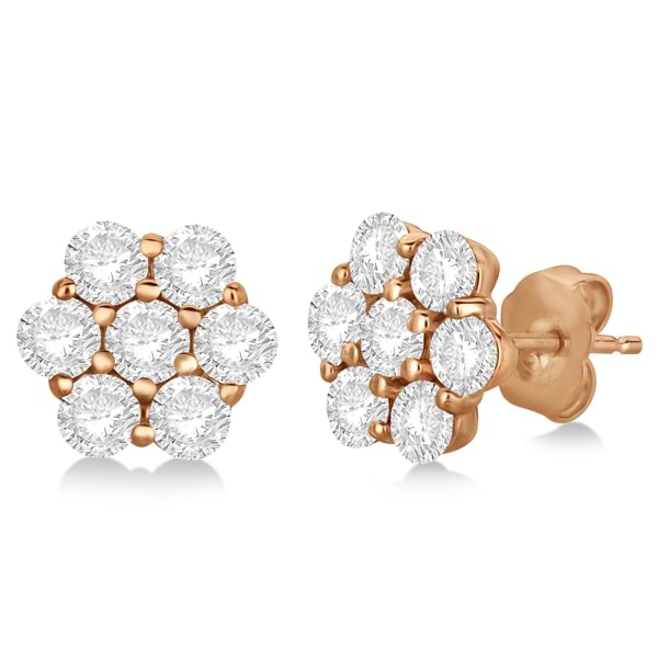 Flower Shaped Diamond Cluster Stud Earrings 14K Rose Gold (3.50ct)