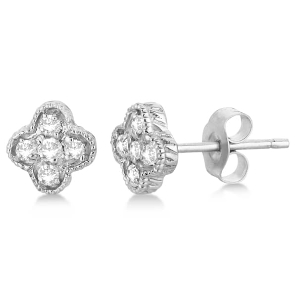 Diamond Flower Cluster Stud Earrings 14K White Gold (0.15ct)