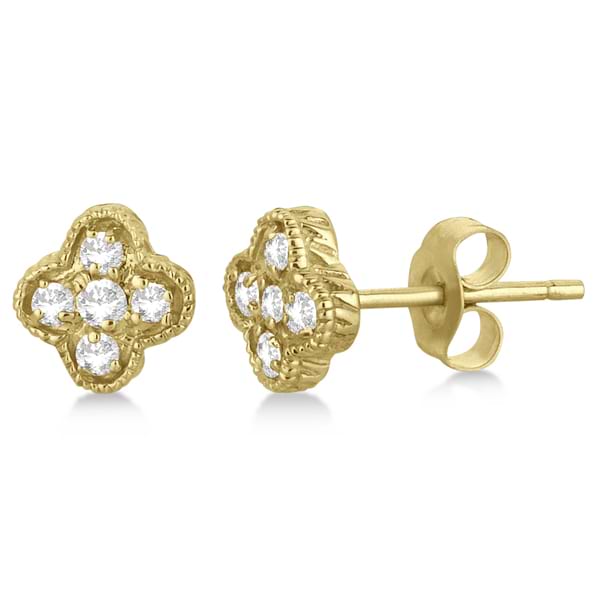 Diamond Flower Cluster Stud Earrings 14K Yellow Gold (0.15ct)