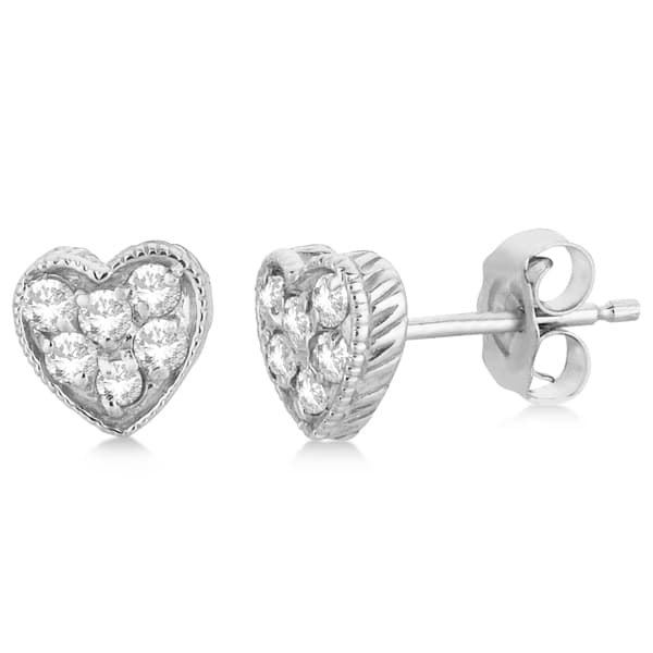 Diamond Cluster Heart Shaped Earrings 14K White Gold (0.30ct)