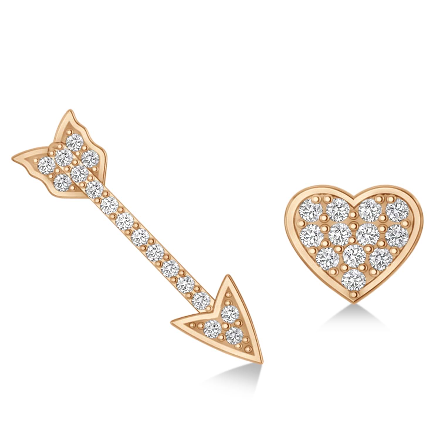 Heart & Arrow Diamond Mismatched Earrings 14k Rose Gold (0.21ct)